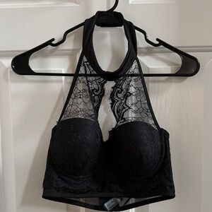 Bebe Elegant Black Lace Halter Bralette